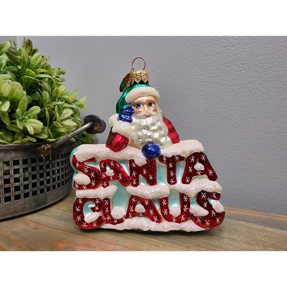 2000 Christopher Radko SANTA ON SANTA glittered blown glass Christmas ornament - Picture 1 of 5